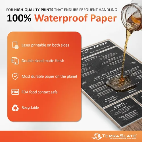 Miniatura 2 de TerraSlate Papel para impresora láser impermeable, 8 milésimas de pulgada de grosor y 8.5 x 14 pulgadas, 100 hojas, color blanco, a prueba
