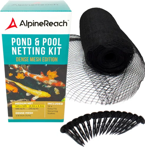 AlpineReach Kit de malla para estanques de peces Koi de 14 x 14 pies, negro, malla fina tejida de alta resistencia para hojas - Protege a los peces