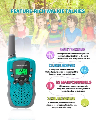 Miniatura 3 de FAYOGOO Paquete de 3 Walkie Talkies para Niños de Largo Alcance 2 Millas, Walkie Talkies Recargables para Niños con Linterna, Batería Incorporada