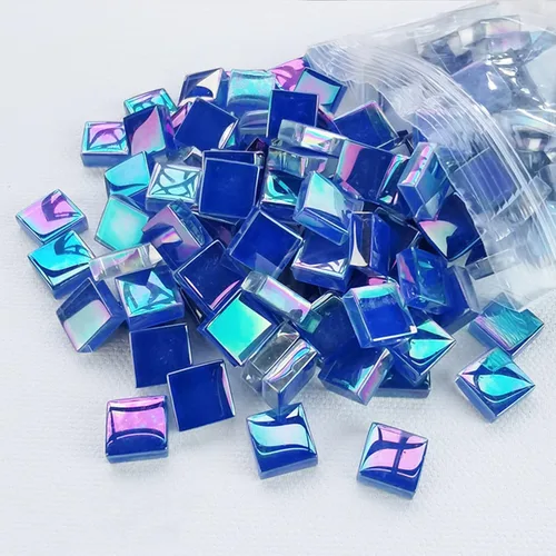 Miniatura 3 de Azulejos de mosaico de cristal cuadrados de 1.1 libras, azulejos de mosaico de vidrio iridiscentes para manualidades, piezas de mosaico, Azul marino