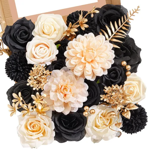 Miniatura 22 de Serwalin Flores artificiales, flores rosadas, flores de seda falsas, flores de pastel de boda, flores para ramos de boda, centros de mesa, Un rosa