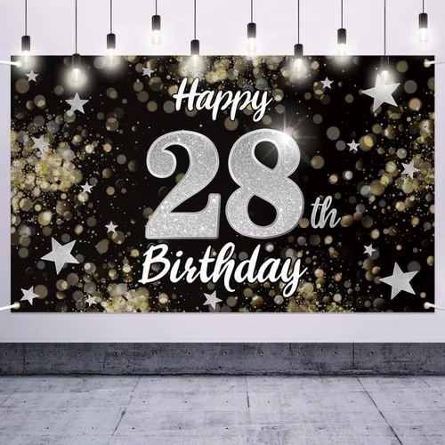 Miniatura 14 de Decoración de feliz cumpleaños 37, cartel grande de fondo de cumpleaños de 37 años con estrella de ensueño negro y plateado – Decoración de fiesta