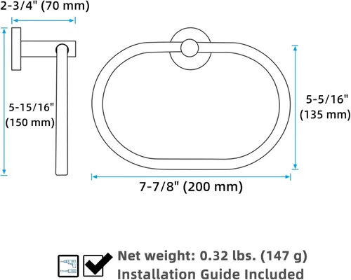 Miniatura 9 de APLusee Anillo de toalla de mano de oro negro, tenedor de toalla de mano de acero inoxidable para baño montado en la pared