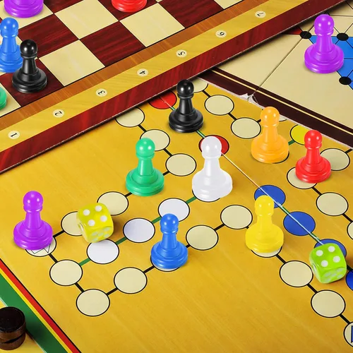 Miniatura 6 de 26 piezas de juego de mesa multicolor y dados que incluyen 24 piezas de ajedrez de plástico multicolor y 2 dados de plástico de 6 caras, juego