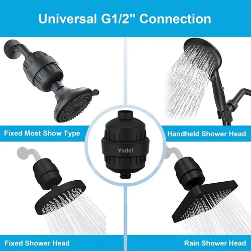 Miniatura 5 de Yodel Filtro de ducha negro mate, filtro de cabezal de ducha para agua dura, suavizante de agua para eliminar el cloro y el flúor, mejorar