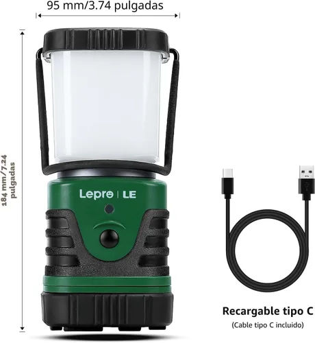 Miniatura 5 de LE farol led portátil para camping de 500 lúmenes, 3 modos, a batería, lámpara impermeable IPX4 para senderismo, pesca, para interiores, exteriores