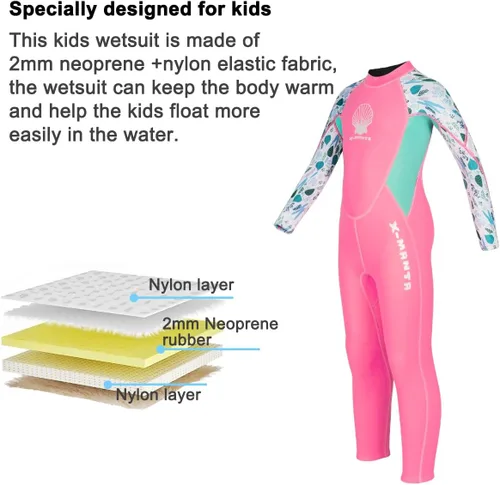 Miniatura 4 de Traje de neopreno completo para niños de 0.098 pulgadas (0.098 in), protección UV, mantiene el calor, trajes de neopreno de manga larga para Rosa