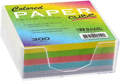 BAZIC Products Cubo de papel de color de 300 unidades con bandeja, para escuela, oficina, hogar