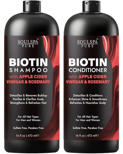 Miniatura 15 de Juego de champú y acondicionador de biotina con queratina – Fórmula avanzada sin sulfatos anti-adelgazamiento para el crecimiento del cabello