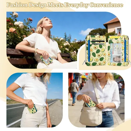 Miniatura 6 de Cartera delgada para mujer - Soporte para tarjetas de crédito con bloqueo RFID, cartera de piel sintética con ventana de identificación y bolsillo