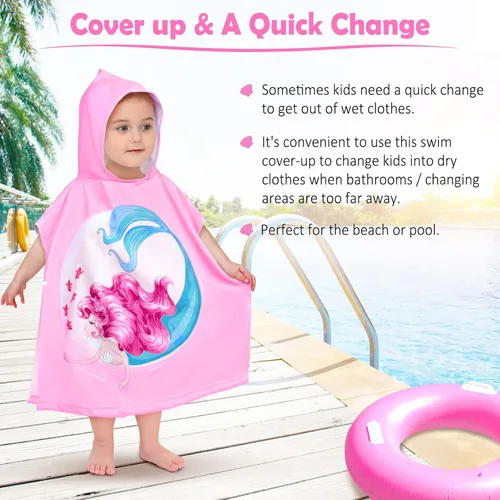 Miniatura 7 de HUANLANG Toalla de playa con capucha para niños y niñas, toalla de playa para baño, piscina, poncho de playa, toalla de algodón súper suave