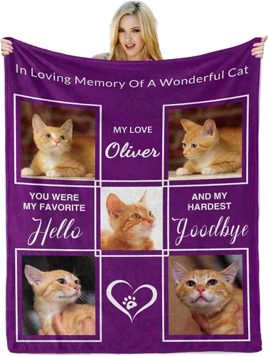 Regalos conmemorativos para mascotas para gatos, manta personalizada para mascotas con imagen, manta de fotos personalizada en memoria de gato,