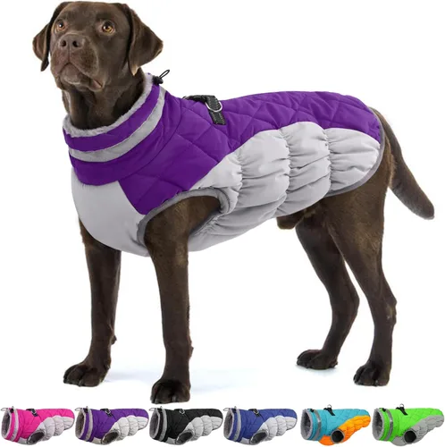 Miniatura 59 de Abrigo de invierno para perro, chaqueta grande para perro, chaqueta impermeable para mascotas con cremallera trasera, abrigo para mascotas con arnés