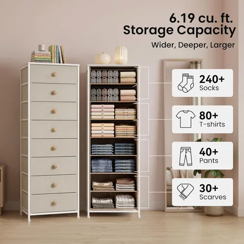 Miniatura 4 de Crestlive Products Cómoda Alta, Torre de Almacenamiento de Tela de 8 Cajones, Cajoneras - Unidad Organizadora Vertical para Dormitorio, Pasillo