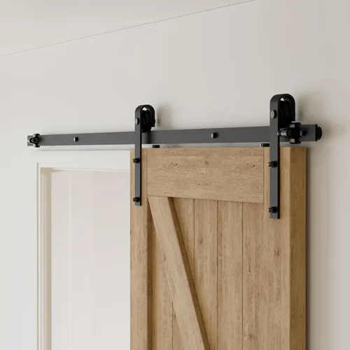 Miniatura 10 de CCJH Kit de herrajes para puerta de granero, pista deslizante de 4 pies, resistente para un solo panel de puerta de 24 pulgadas de ancho