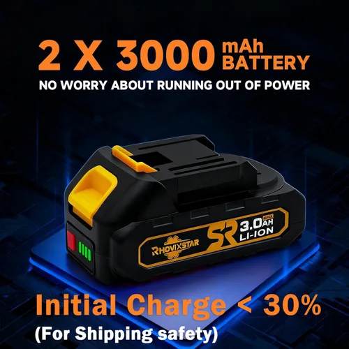 Miniatura 9 de Rhovixster - Taladro eléctrico inalámbrico de 20 V, 2 velocidades con 2 baterías y cargador rápido, portabrocas sin llave de 3/8 pulgadas, kit de 2