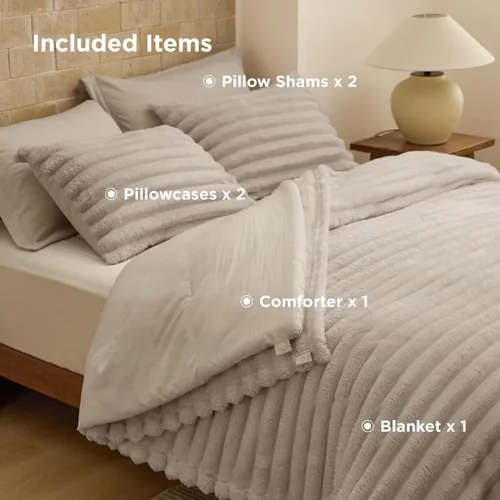 Miniatura 8 de Bedsure Gentlesoft™ Juego de edredón individual 2 en 1 y manta esponjosa desmontable, juego de ropa de cama beige para uso en todas las estaciones