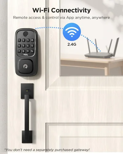 Miniatura 3 de TCL Cerradura inteligente Wi-Fi D1, cerradura de puerta de huellas dactilares, cerradura de cerrojo de entrada sin llave para puerta delantera, WiFi
