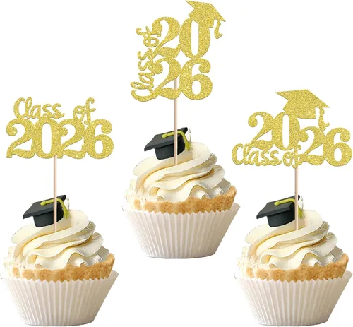 Miniatura 15 de 1 pieza de decoración para pastel de clase 2025 con purpurina, tapa de graduación 2025, decoración de pastel de felicitaciones para 2025, decoración