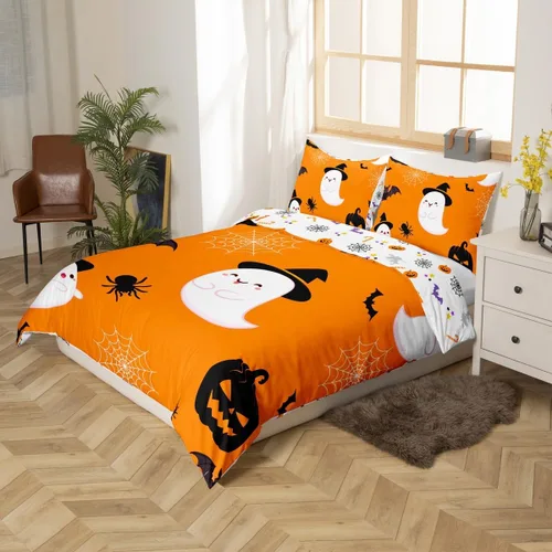 Miniatura 2 de Erosebridal Divertida funda de edredón de Halloween para niños, juego de ropa de cama de calabaza fantasma, decoración de Halloween para niños