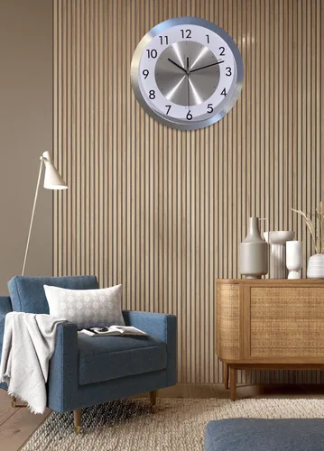 Miniatura 5 de Reloj de pared silencioso que funciona con pilas, moderno reloj de pared de metal decorativo para sala de estar, cocina, oficina, hogar, 12 pulgadas