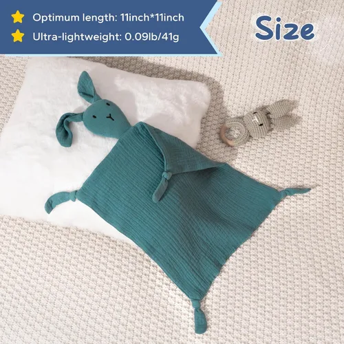 Miniatura 5 de ZIGJOY Bunny Lovey - Manta de seguridad de muselina de algodón suave y transpirable para bebés, regalos para recién nacidos, niños y niñas, azul