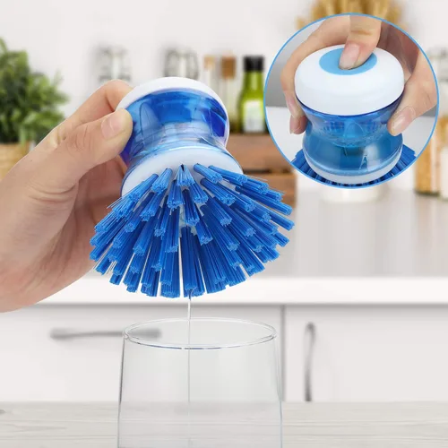 Miniatura 4 de Cepillo para platos con dispensador de jabón, cerdas rígidas para limpiar ollas, sartenes y fregaderos, paquete de 2