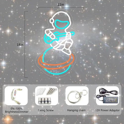 Miniatura 9 de Letrero de neón de astronauta, astronauta sentado en el planeta tocando guitarra, luz LED de neón, decoración de sala de juegos, decoración de museo