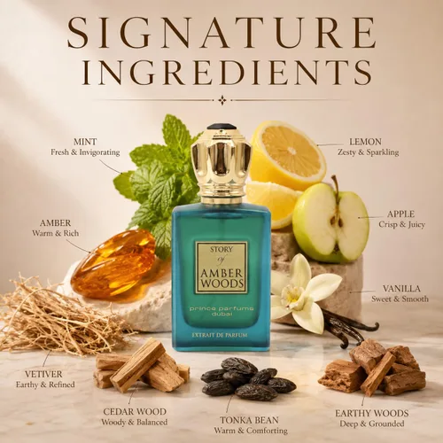 Miniatura 5 de Prince Parfums Dubai - The Story of Amber Woods - 3.4 onzas - Exquisito Extrait de Parfum para hombre - Aroma rico y lujoso de ámbar, cedro, vetiver