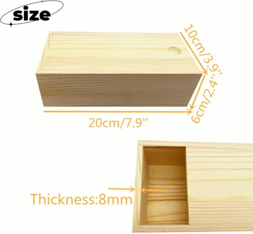 Miniatura 2 de Paquete de 2 cajas de almacenamiento rectangulares de madera de 7.9 x 3.9 x 2.4 pulgadas, organizador apilable con tapa deslizante para joyas