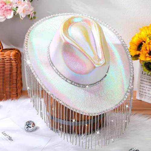Miniatura 6 de Toulite Sombrero de vaquero con purpurina de diamantes de imitación occidentales para mujer, sombrero de vaquera con lentejuelas brillantes