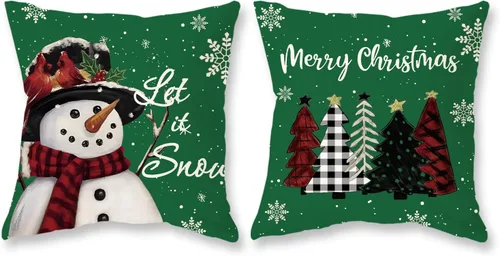 Miniatura 9 de TAJWE Fundas de almohada navideñas de 12x20, juego de 2, deja caer la nieve, muñeco de nieve, árboles de Navidad, fundas de cojín lumbares negras