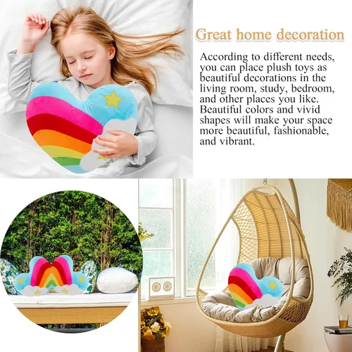 Miniatura 5 de Almohada de corazón de 17.7 x 13.8 pulgadas con forma de corazón de arco iris, juguete de peluche, estrella