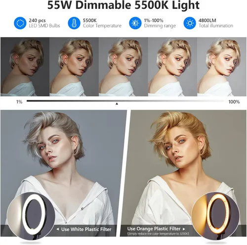 Miniatura 3 de Neewer Anillo de luz de 18 pulgadas, 55 W regulable 5500K luz con 240 LED filtro de color, tubo suave y bolsa de transporte para YouTube, TikTok