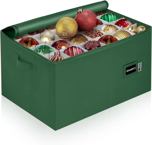 Miniatura 14 de Contenedor de almacenamiento para adornos de Navidad con divisores, almacena hasta 54 adornos, con cremallera, cómodo, ajustable, organizador grande
