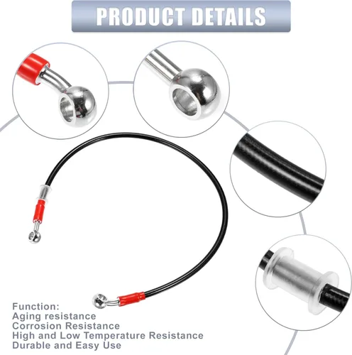 Miniatura 4 de X AUTOHAUX 27.6 in 27.56 "Longitud 0.394 in ID motocicleta freno hidráulico tubo manguera aceite tubo 28° 0° acero inoxidable trenzado cable