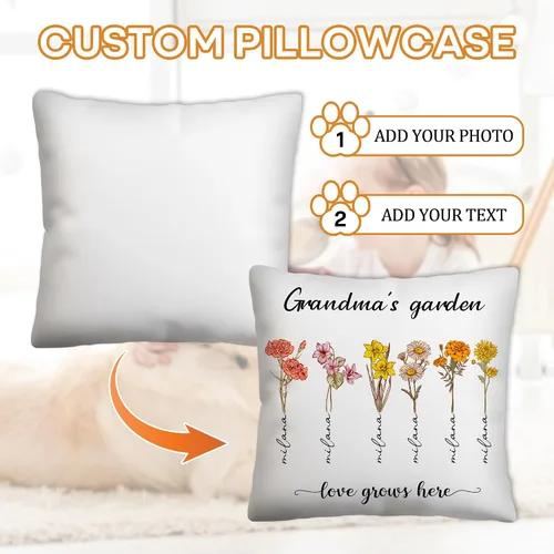 Miniatura 3 de Customized Birth Month Flowers Pillow Case, Personalized Mothers Day Birthday Gifts for Grandma from Granddaughter Grandson, Grandma's Garden M2