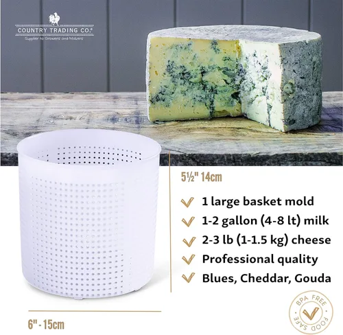 Miniatura 3 de Country Trading Co. Juego de 3 moldes de queso para hacer quesos azules y duros en casa, cestas italianas de calidad para hacer gorgonzola, colby