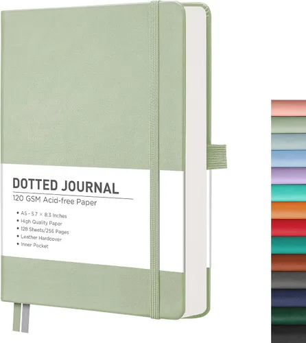 Miniatura 14 de RETTACY Cuaderno Diario con Puntos, 256 Páginas, Tamaño A5 Mediano (14.5 × 21 cm), Tapa Dura de Cuero, Papel Grueso de 120 g/m², para Diario de Negro