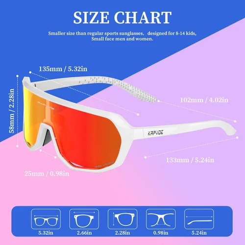 Miniatura 4 de KAPVOE Gafas de béisbol juveniles de 8 a 14 años de edad para niños, lentes de sol polarizadas para softbol y ciclismo, cara pequeña para adultos