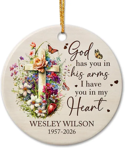 Miniatura 10 de Adorno de cerámica personalizado con texto en inglés "A Piece of My Heart is in Heaven" para Navidad 2026, adorno cardenal rojo conmemorativo