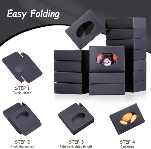 Miniatura 4 de Spakon Paquete de 60 cajas de jabón Kraft para hacer en casa, grandes, 3.8 x 2.8 x 1.2 pulgadas, cajas de regalo con ventana ovalada para jabones
