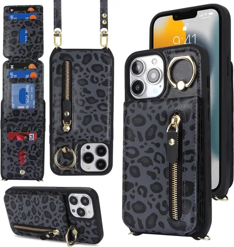 Miniatura 2 de Funda para iPhone 13 Pro Max con tarjetero para mujer, para iPhone 13 Pro Max, cartera con correa y ranuras para tarjetas de crédito, bandolera