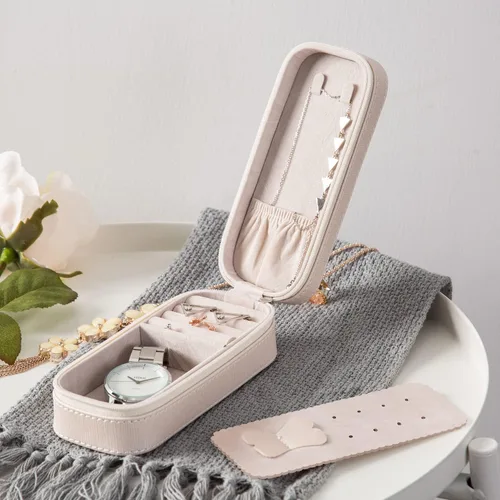Miniatura 6 de SANQIANWAN Pequeña caja organizadora de viaje de joyería con estuche portátil de piel sintética para collares, anillos, aretes, diseño de borlas