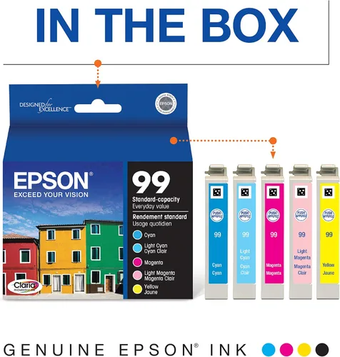 Miniatura 3 de Epson T099 Claria Tinta de Alta Definición Capacidad Estándar 5 Color Cartucho Combo y T098 Claria Alta Definición - Tinta Capacidad Estándar Negro