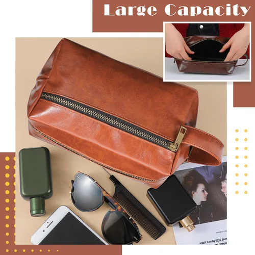 Miniatura 5 de Hillban 6 piezas de regalo para padrinos de boda, bolsa de aseo de viaje para hombres, juego de regalos de Bestmen, bolsa de aseo de cuero con asa