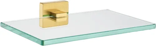 JQK Estante de baño de vidrio dorado, vidrio templado para almacenamiento en la ducha de 8 por 5 pulgadas, acero inoxidable 304 dorado cepillado