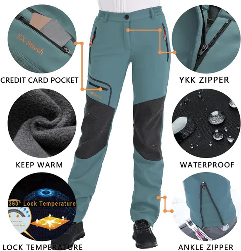 Miniatura 3 de Postropaky - Pantalones de esquí de nieve para mujer, impermeables, aislados, softshell, snowboard, cierre inferior de pierna