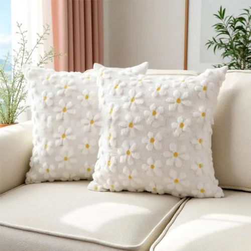 Miniatura 12 de Juego de 2 fundas de almohada decorativas de terciopelo de invierno con copos de nieve beige, 18 x 18 pulgadas, funda de cojín cuadrada