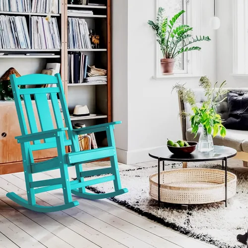 Miniatura 6 de LUE BONA - Silla mecedora para exteriores, resistente al clima, de plástico HDPS, con capacidad de 350 libras, mecedora de porche de gran